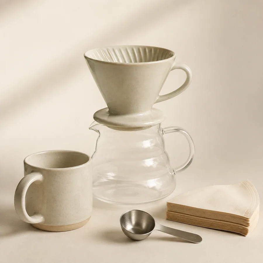 Harbor Pour-Over Kit with ceramic dripper, carafe, mug and filters